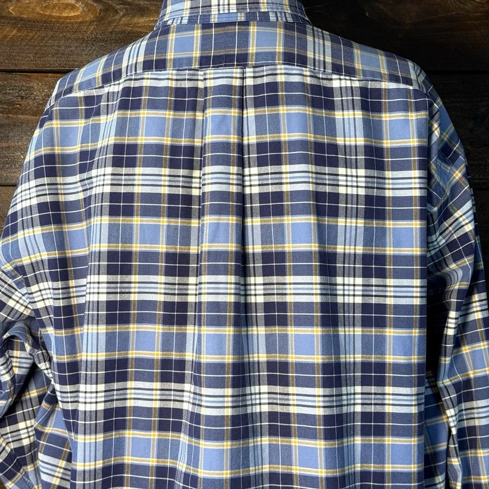 Polo Ralph‎ Lauren BIG Shirt Men Lg Blue Plaid Cotton Button Down Oxford Shirt